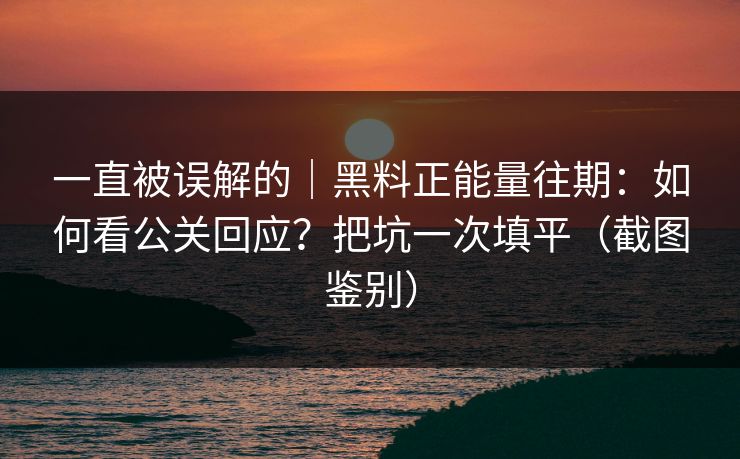一直被误解的｜黑料正能量往期：如何看公关回应？把坑一次填平（截图鉴别）