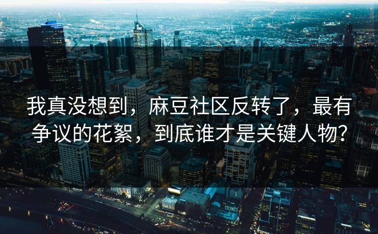 我真没想到，麻豆社区反转了，最有争议的花絮，到底谁才是关键人物？