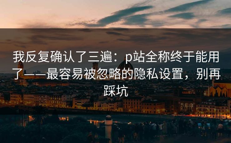 我反复确认了三遍：p站全称终于能用了——最容易被忽略的隐私设置，别再踩坑