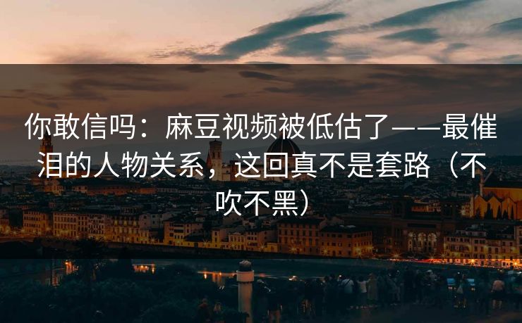 你敢信吗：麻豆视频被低估了——最催泪的人物关系，这回真不是套路（不吹不黑）